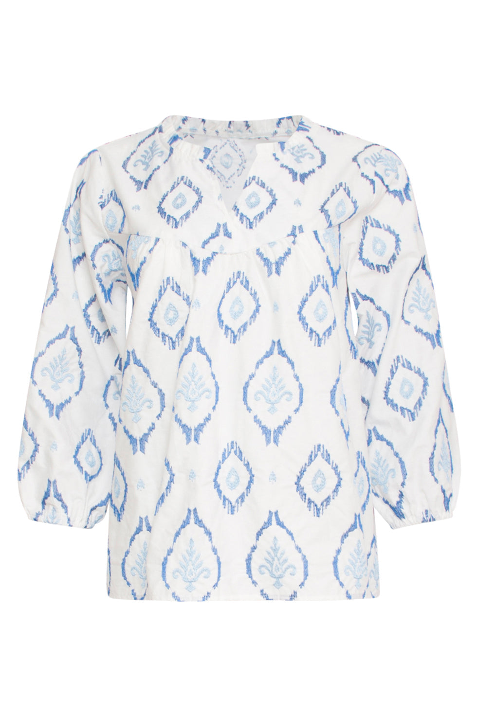 24340 Katoenen Geborduurde Fashion Top | White - Blue