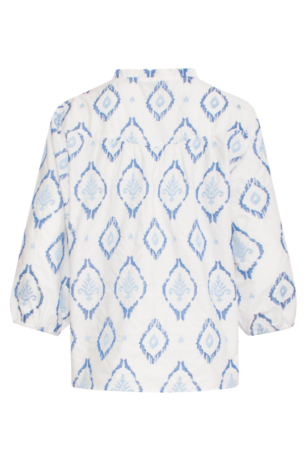 24340 Katoenen Geborduurde Fashion Top | White - Blue