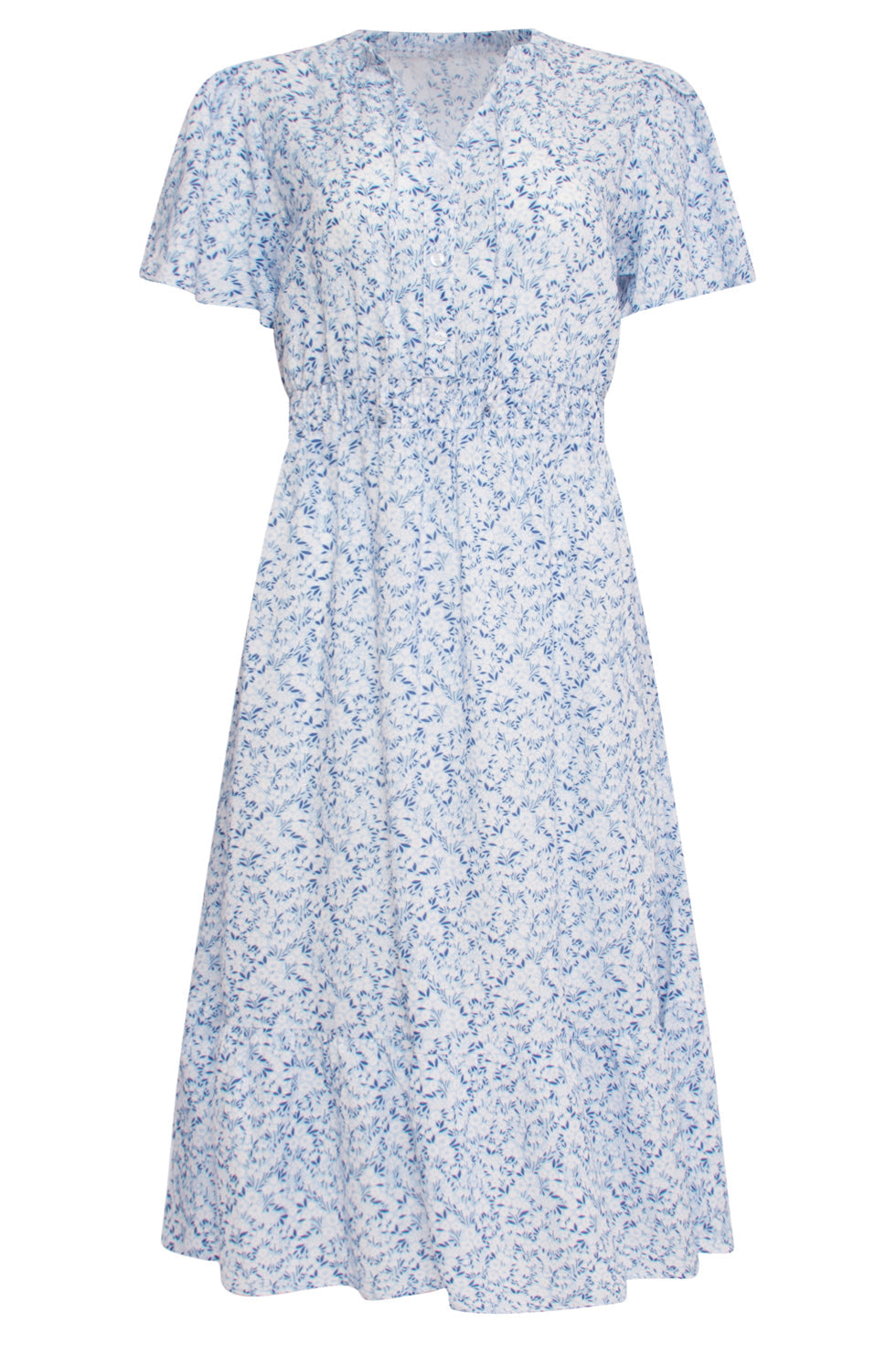24344 Ditsy Bloemen Midi Jurk | Blue-White