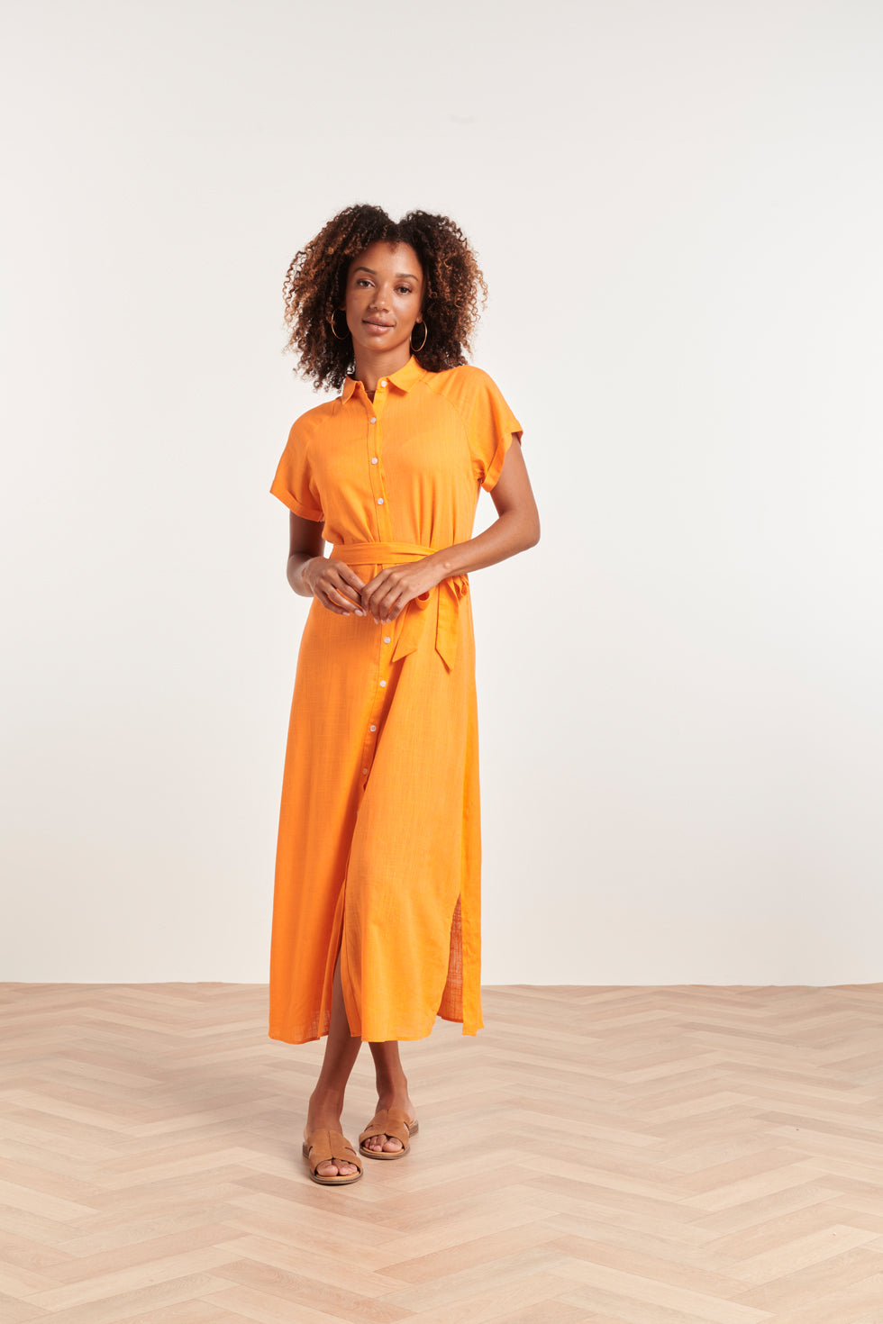 24348 Ademende Zomer Shirtjurk | Orange