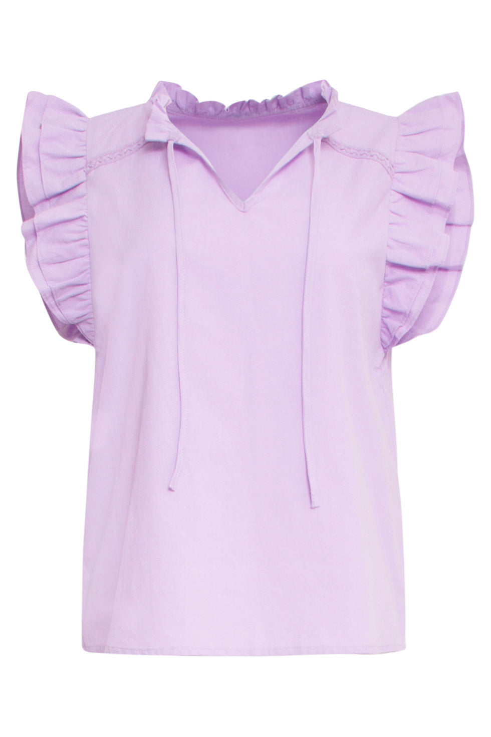 24352 Zachte Lilae Top Met Dubbele Ruchesmouwen | Lilac