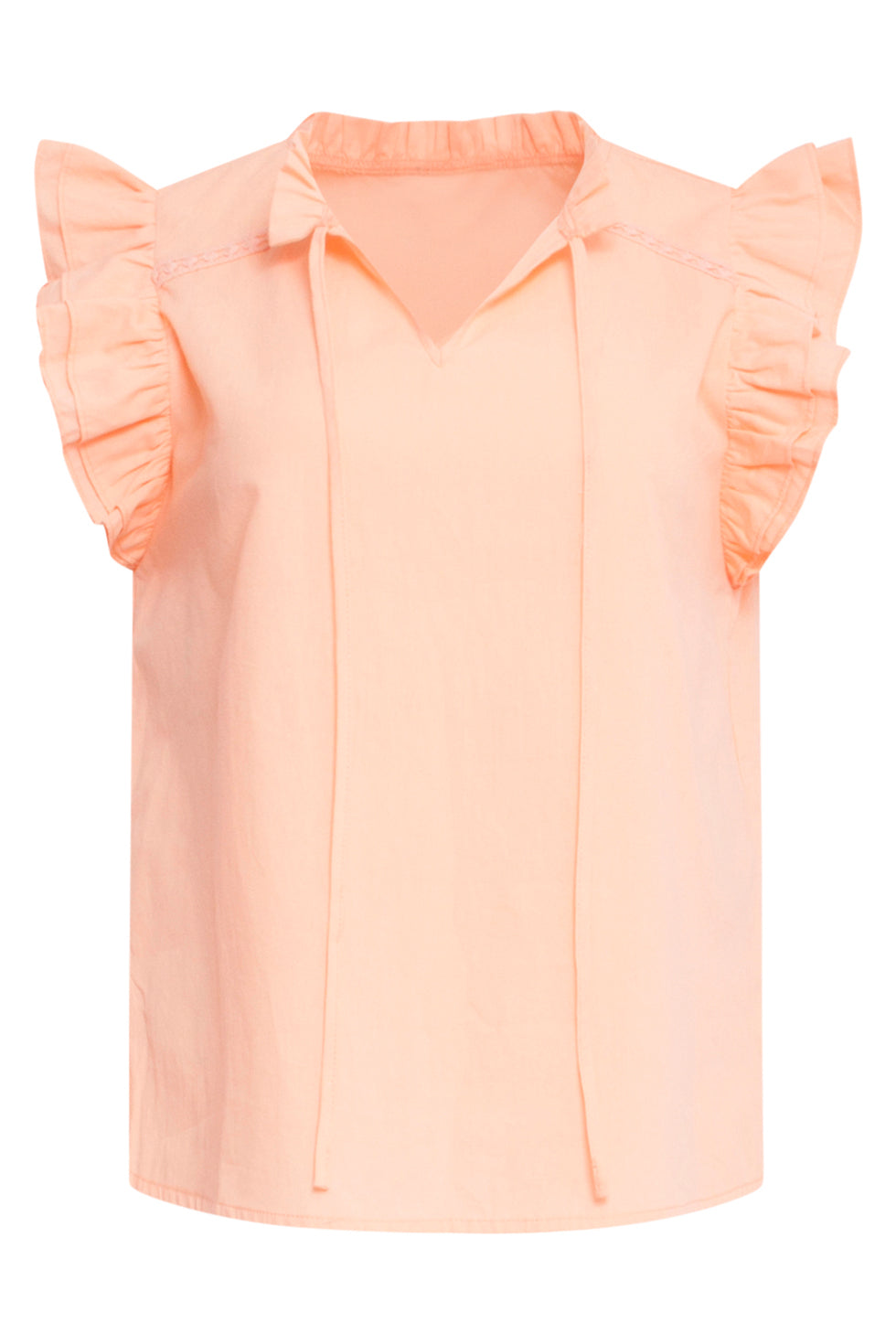 24352 Zachte Perzike Top Met Dubbele Ruchesmouwen | Orange