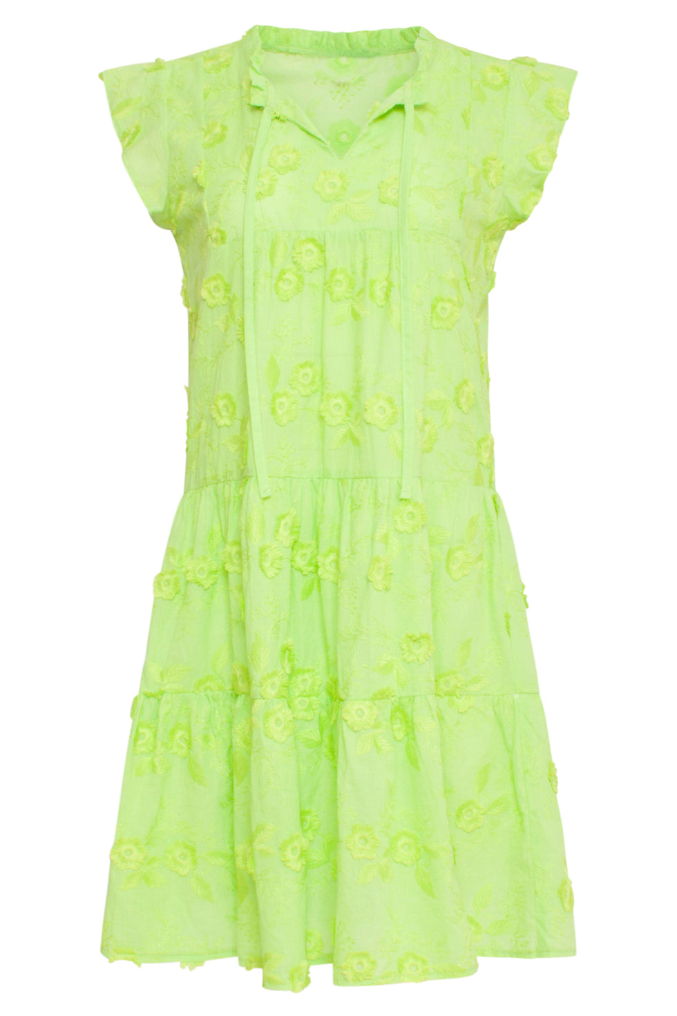 24353 Lime Jurk Met 3d Bloemenstructuur | Lime