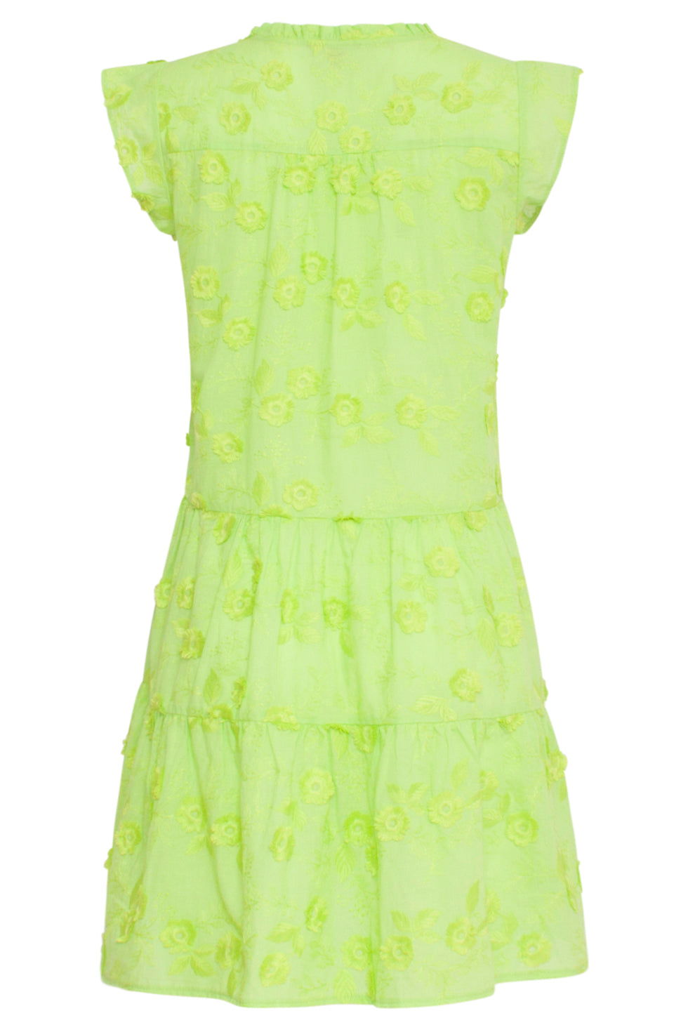 24353 Lime Jurk Met 3d Bloemenstructuur | Lime