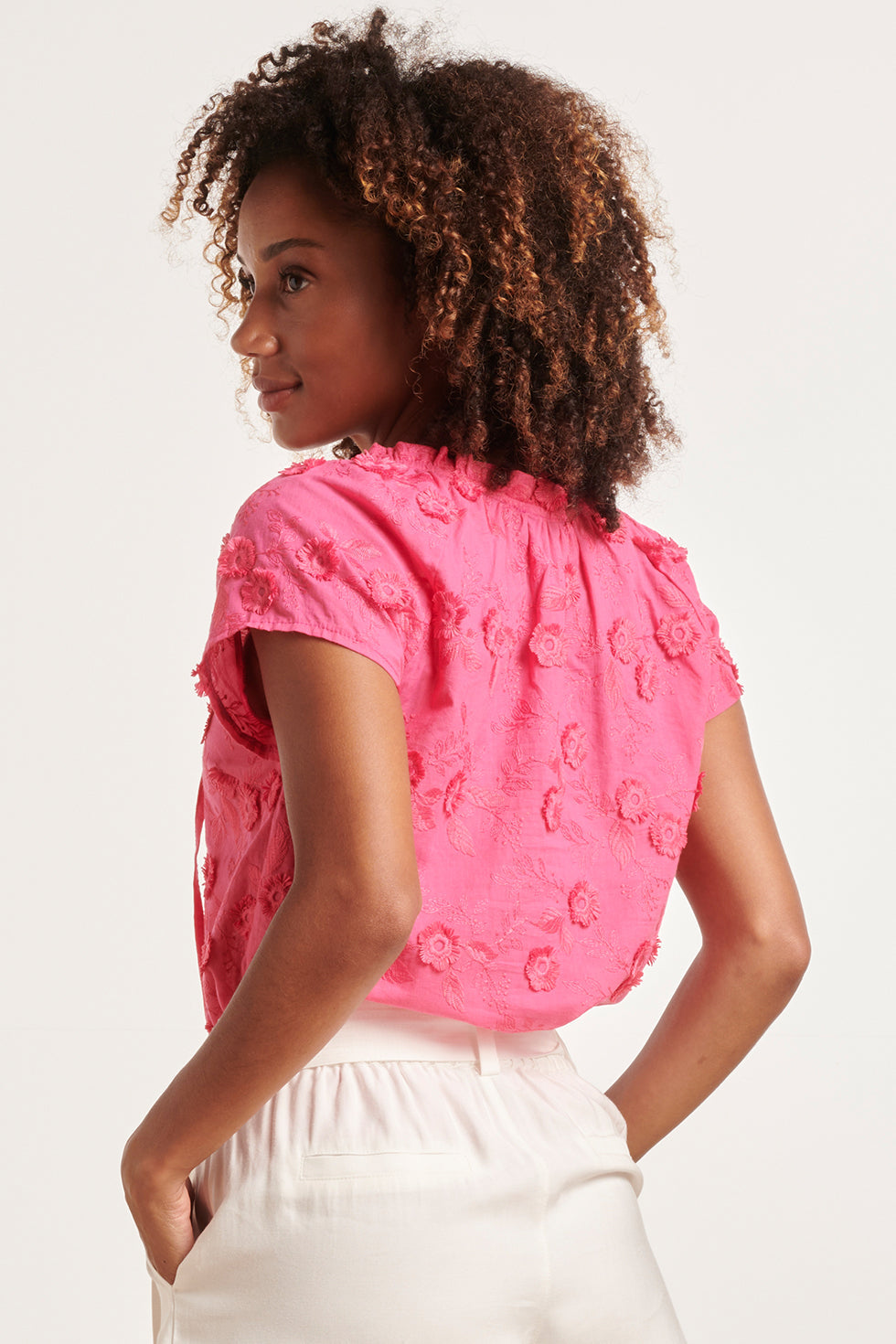 24354 Dames Fuchsia Top Met Korte Raglan Mouwen | Pink
