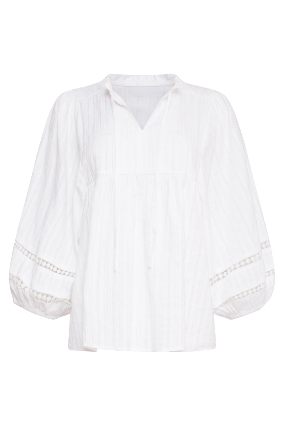 24356 Dames Te Top Met Driekwart Puffy Mouwengehaakte Tapes | White