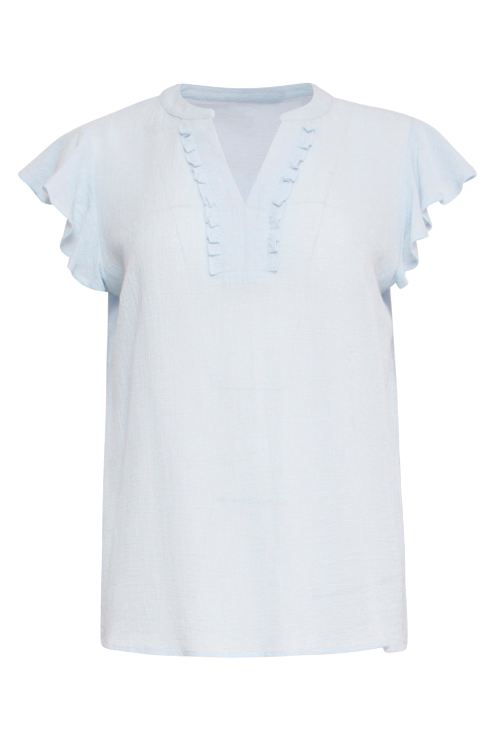 24359 Dames Korte Ruffle Mouw Baby Top | Light Blue