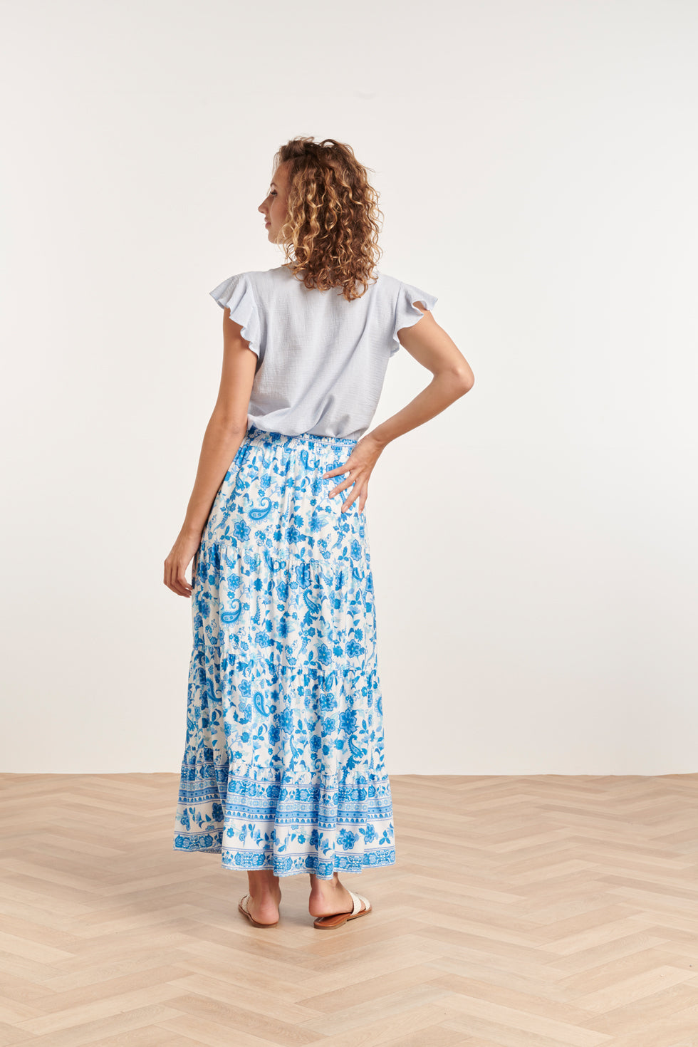 24359 Dames Korte Ruffle Mouw Baby Top | Light Blue