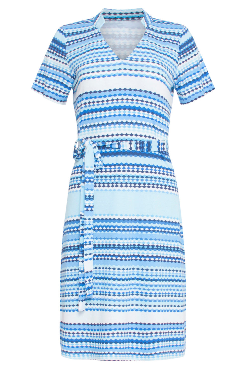 24361 Dames Korte Jurk Met Grafische Print | Light Blue - Blue