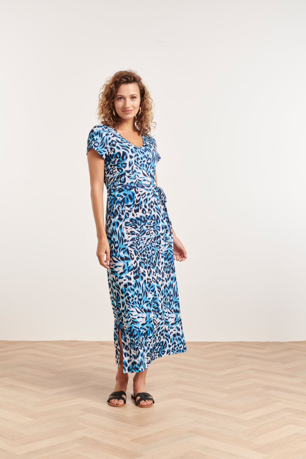 24363 Dames Maxi Te Jurk Met Dieren Print | White-Light Blue