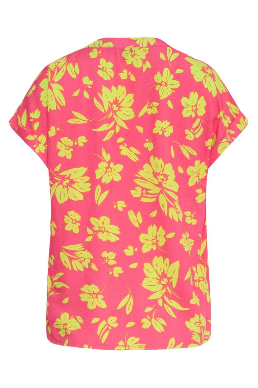 24372 Dames Fuchsia Top Met Allover Lime Bloemenprint | Lime - Pink