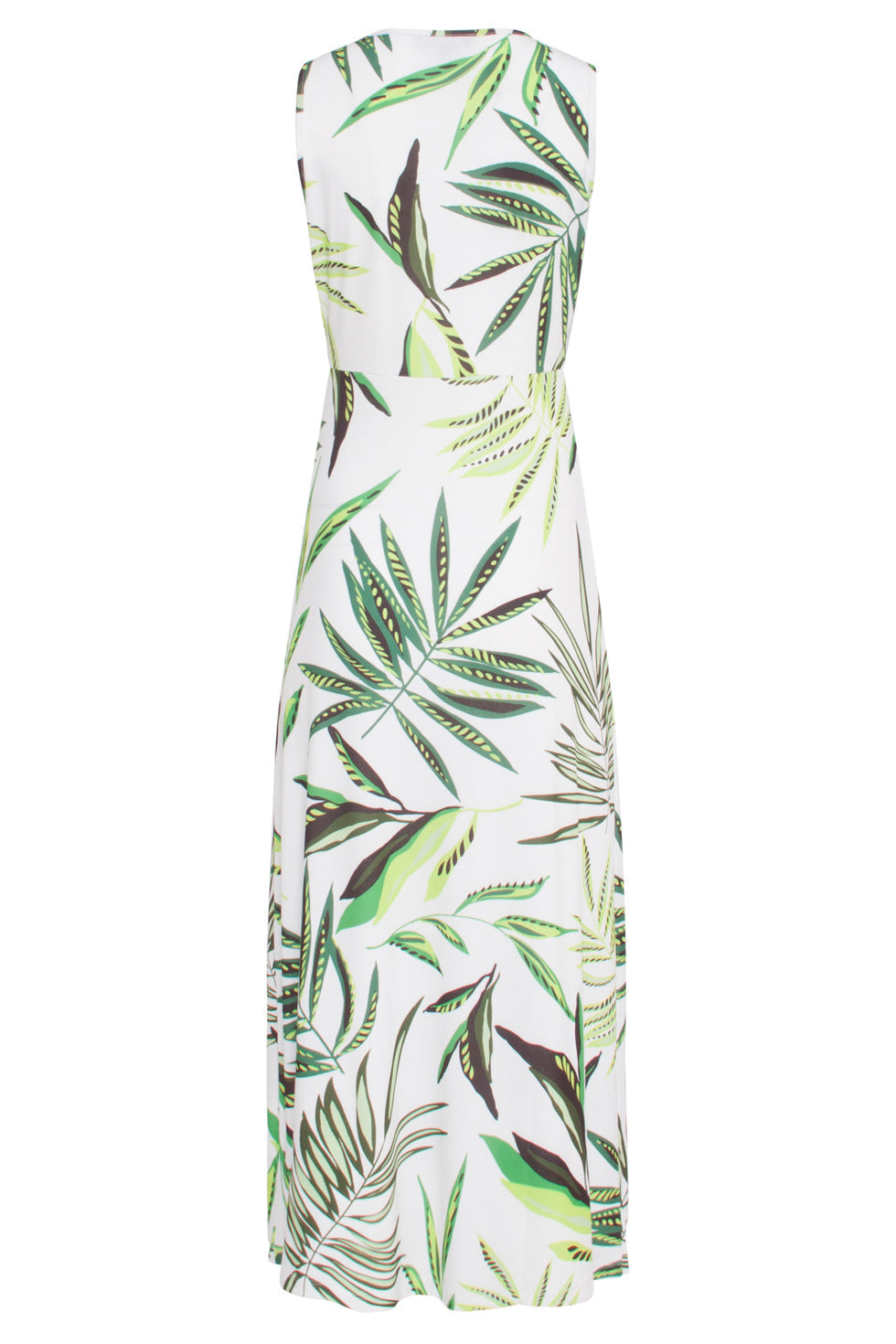 24373 Dames Maxi Jurk Zonder Mouwenallover Bladeren Print | Green - Off White
