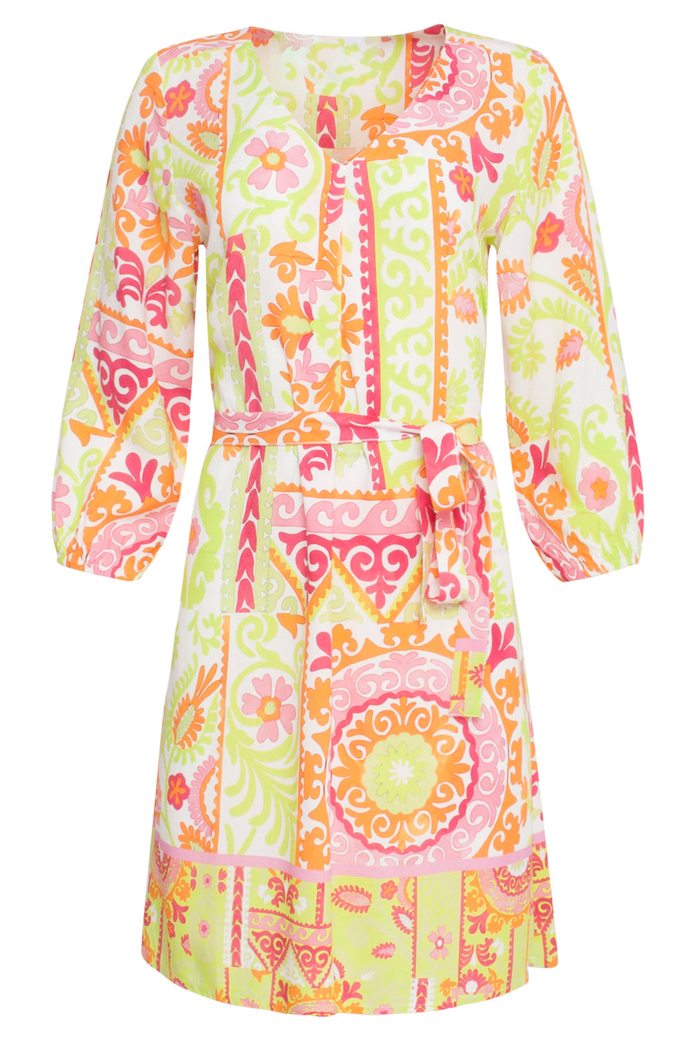 24374 Dames Korte Jurk Met Ornament Print | Muticolour