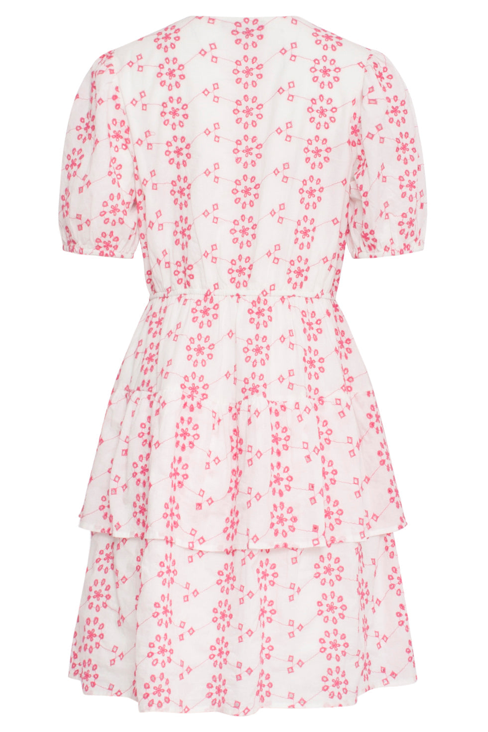 24379 Dames Jurk Met Brie Anglaisfel | White - Fuchsia