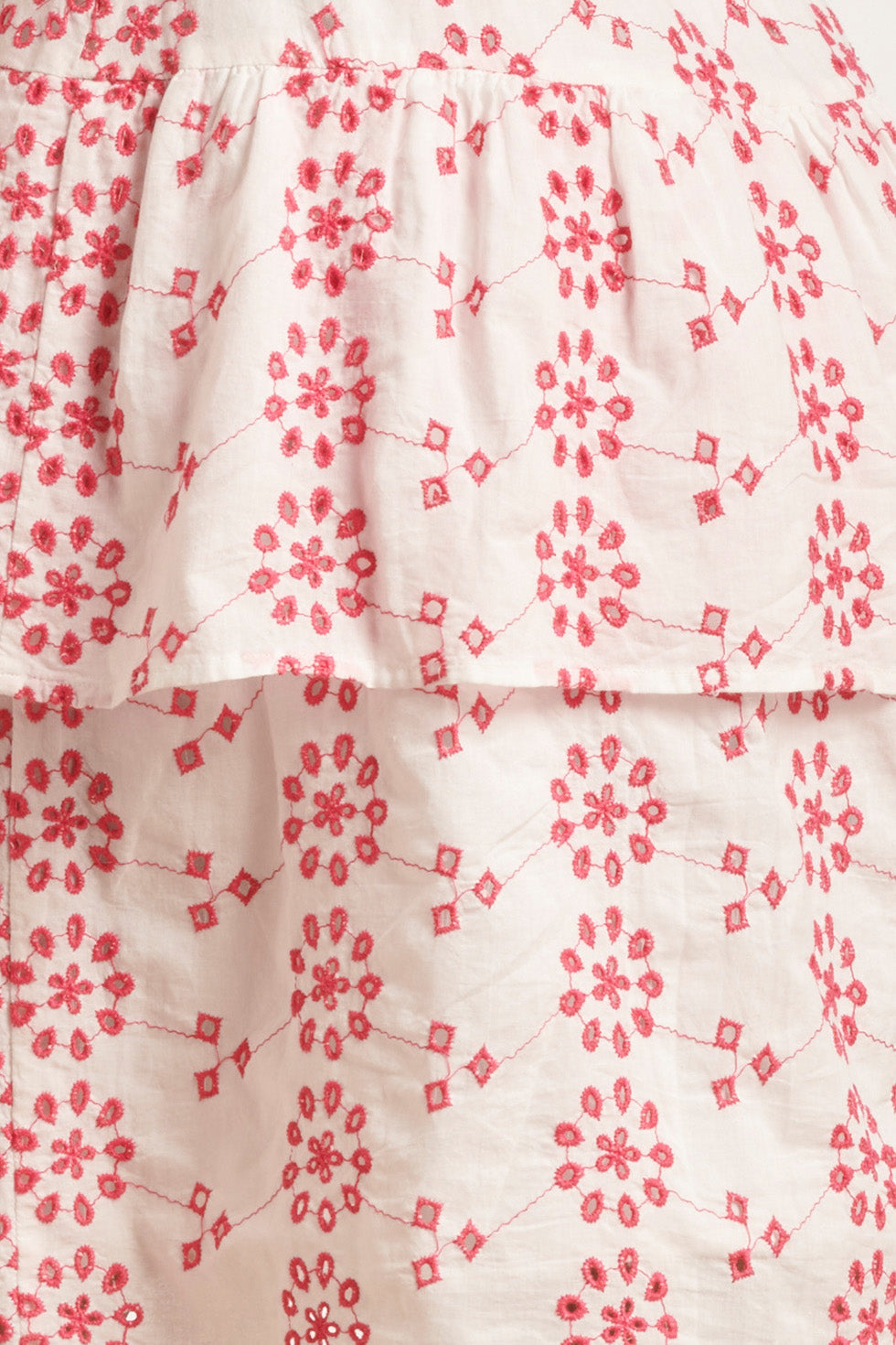 24379 Dames Jurk Met Brie Anglaisfel | White - Fuchsia