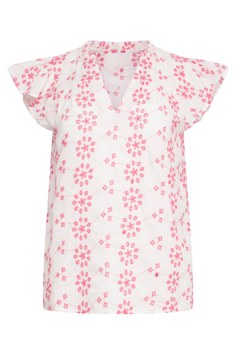 24380 Dames Top Met Brie Anglaisfel | White - Fuchsia