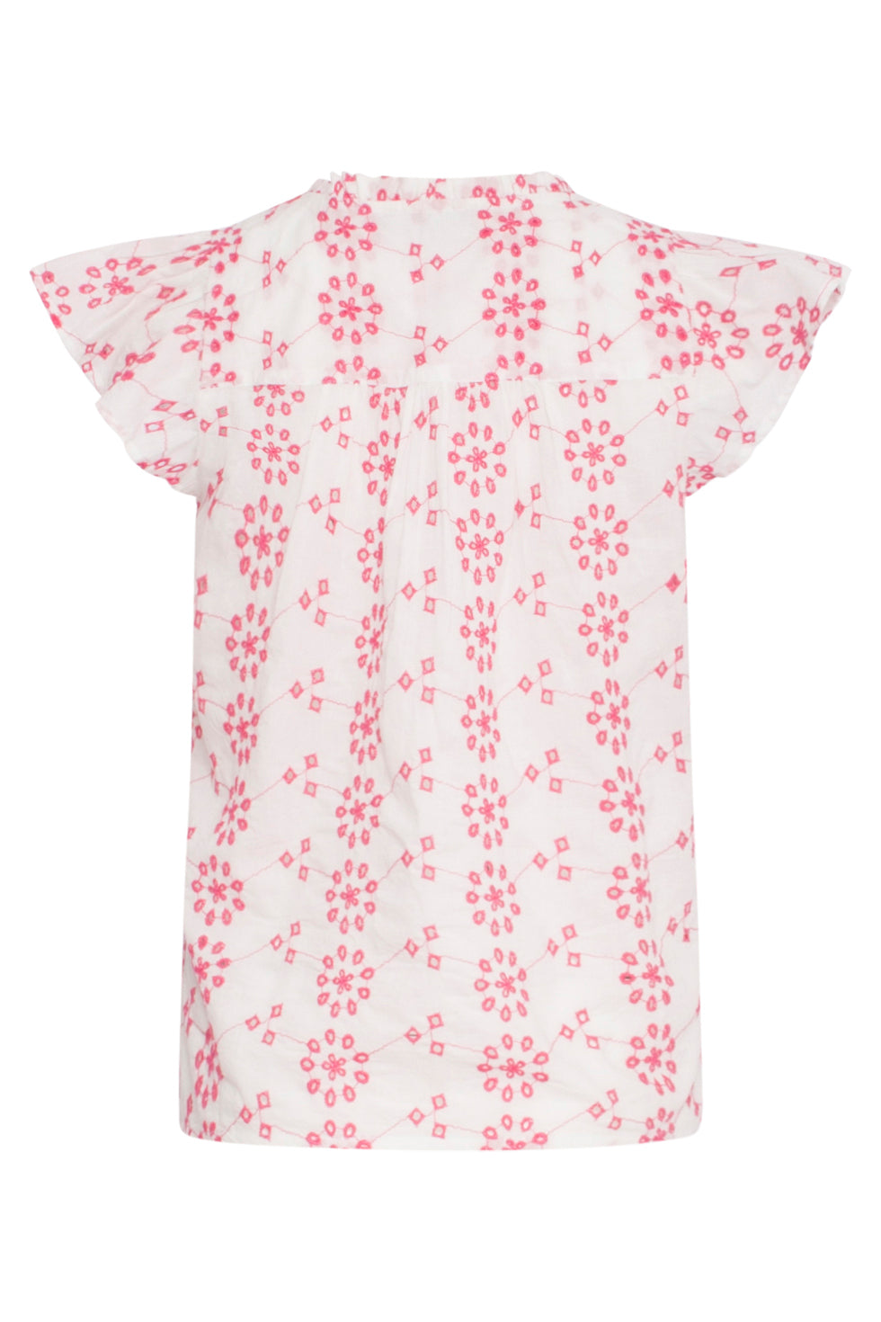 24380 Dames Top Met Brie Anglaisfel | White - Fuchsia