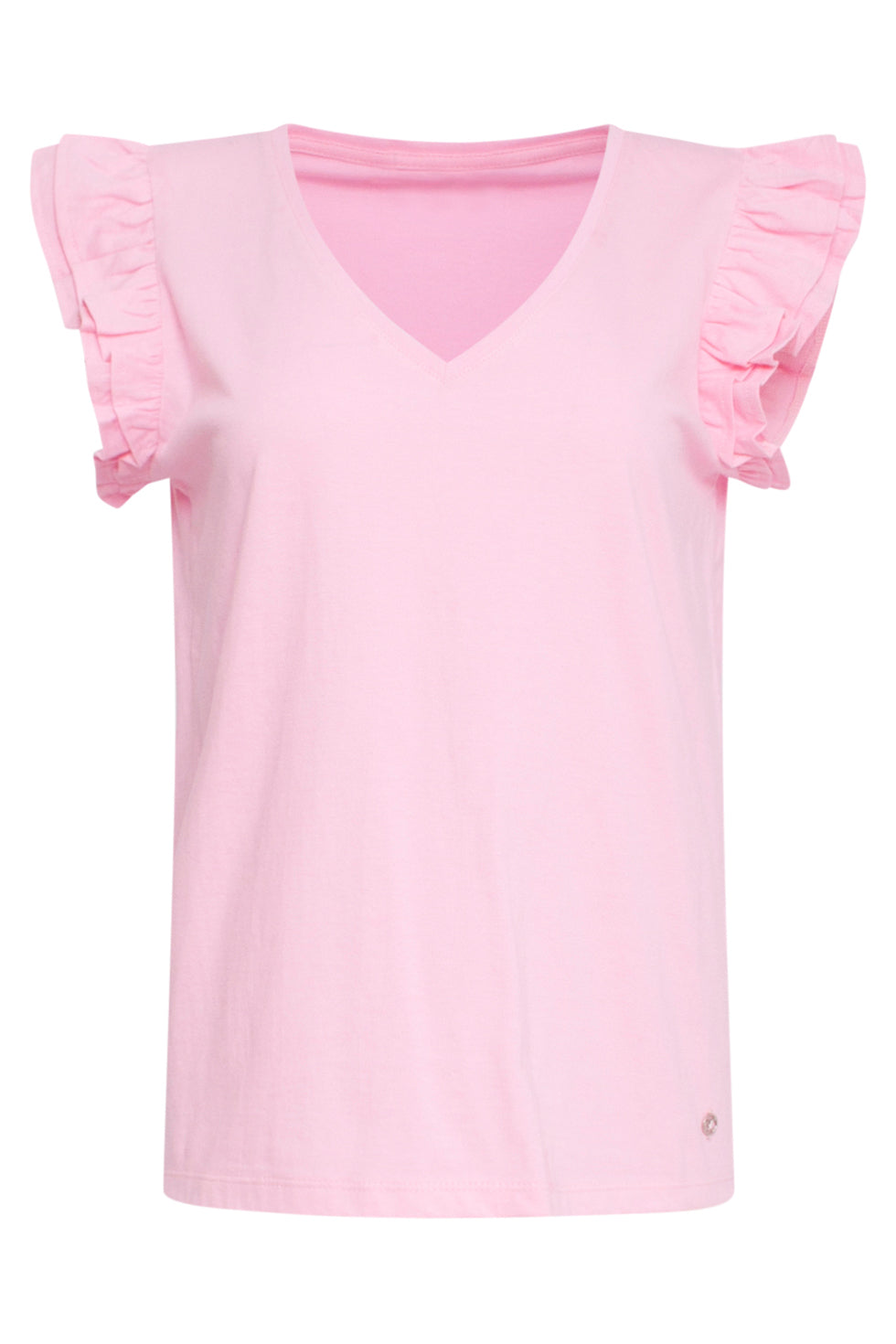 24384 Dames T-Shirt Met Korte Mouwendubbele Ruches | Baby Pink