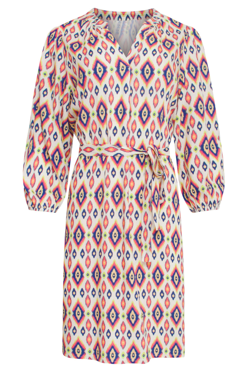 24455 Zomerjurk Met Pofmouwenfel Aztec Print | Muticolour