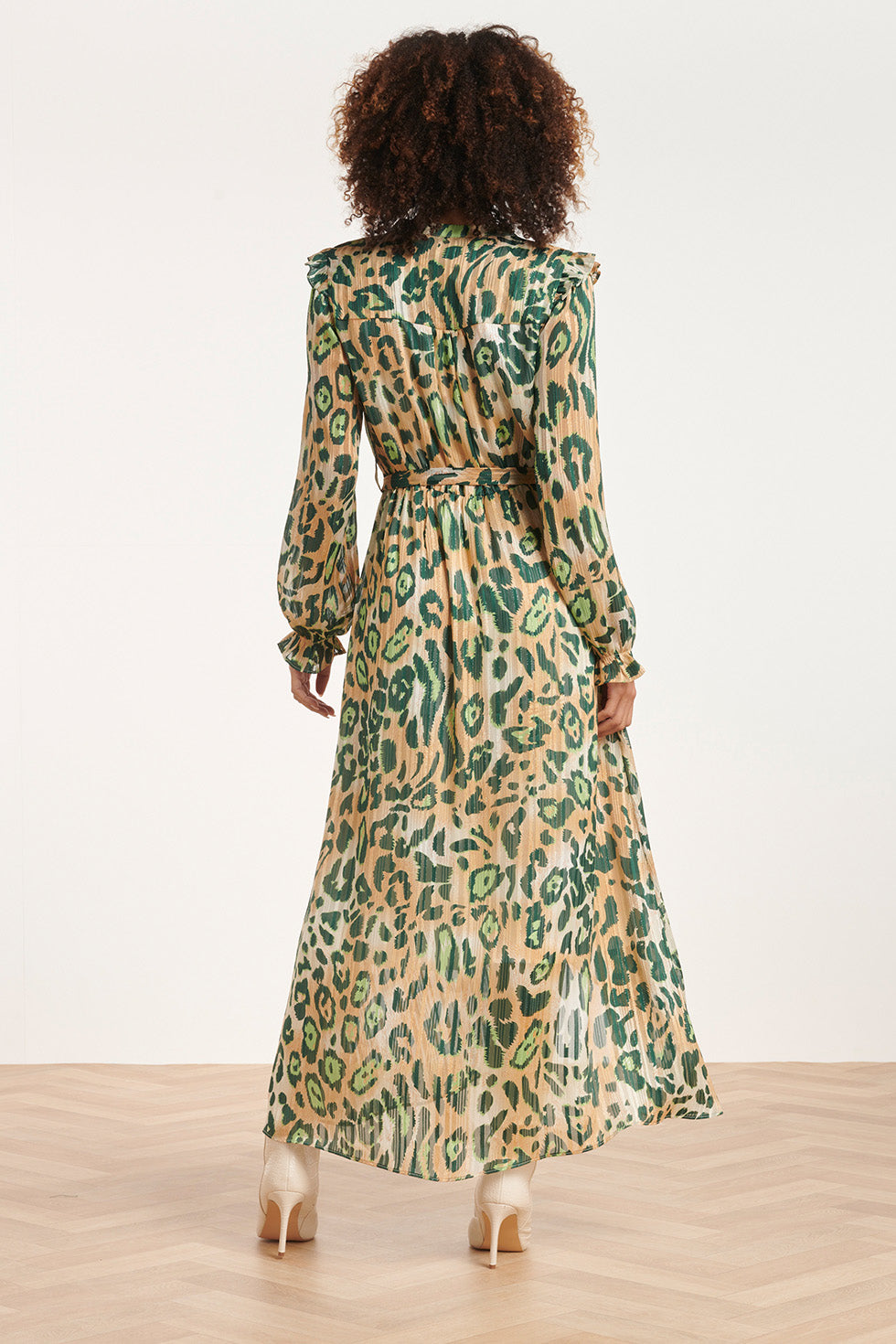 24501 Chiffon Maxi Jurk Met Cheetah Print | Sand - Green