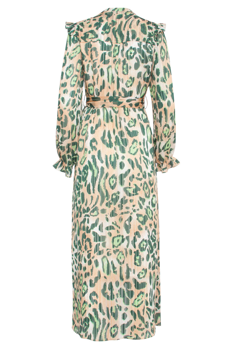 24501 Chiffon Maxi Jurk Met Cheetah Print | Sand - Green