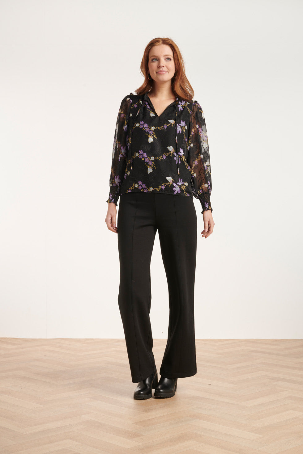24503 e Chiffon Top | Black - Muticolour