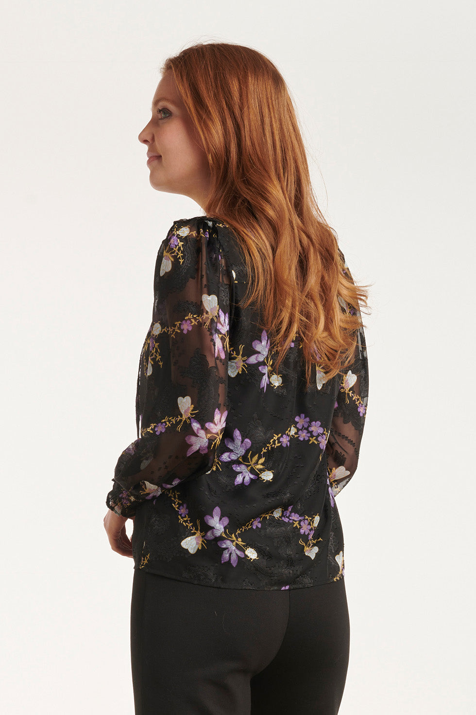 24503 e Chiffon Top | Black - Muticolour