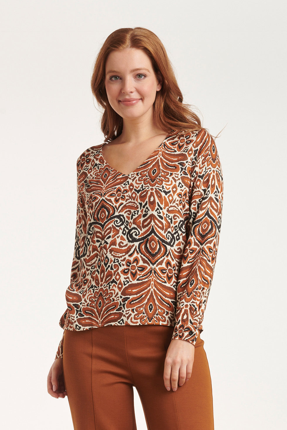 24508 E Paisley Bedrukte Top | Sand - Brown