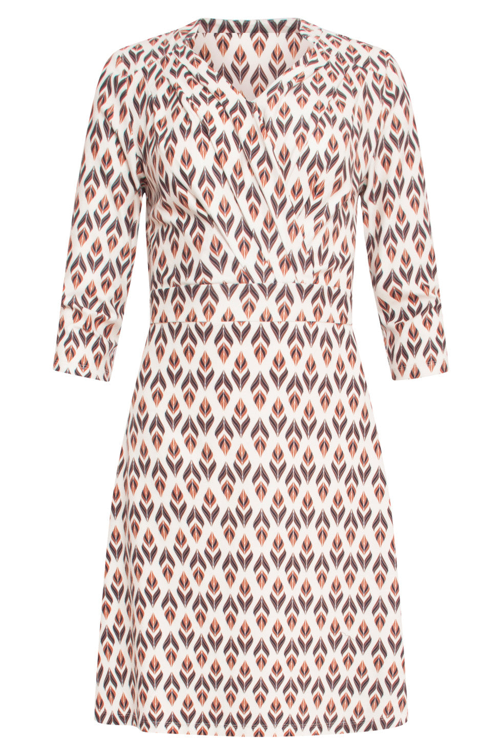 24510 Blad Bedrukte Korte Jurk | Sand - Brown