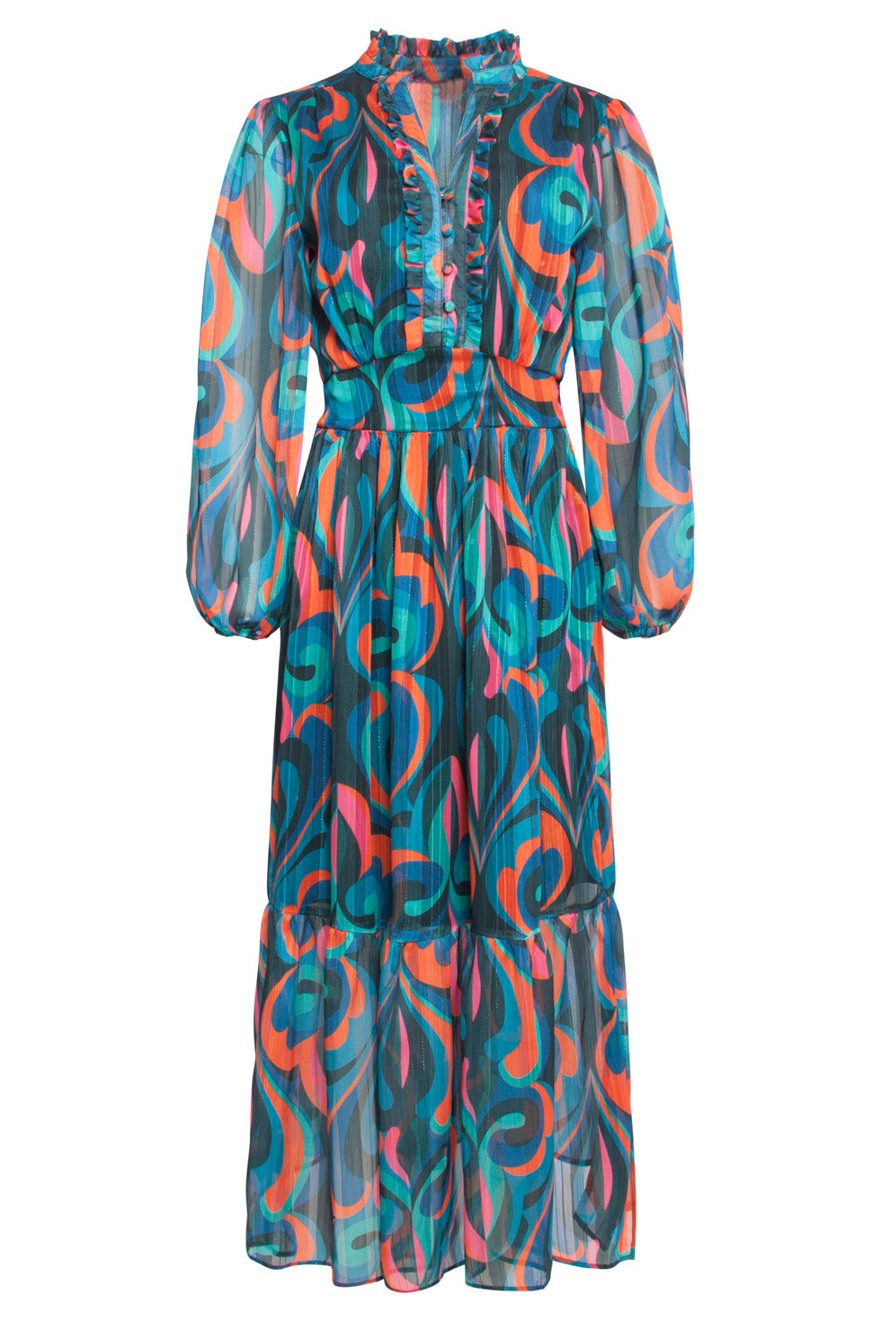 24519 Maxi-Jurk Met Teal Print | Petrol - Muticolour