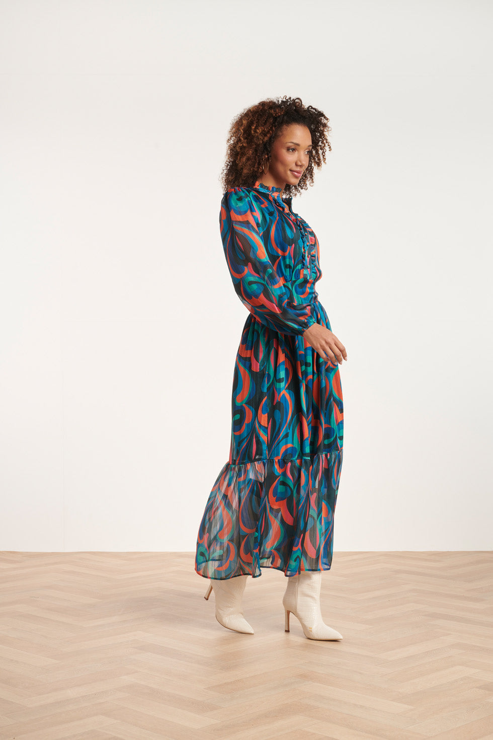 24519 Maxi-Jurk Met Teal Print | Petrol - Muticolour