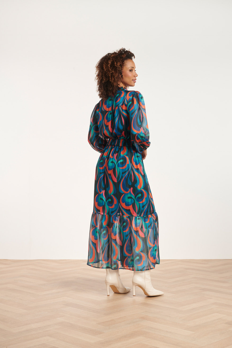 24519 Maxi-Jurk Met Teal Print | Petrol - Muticolour