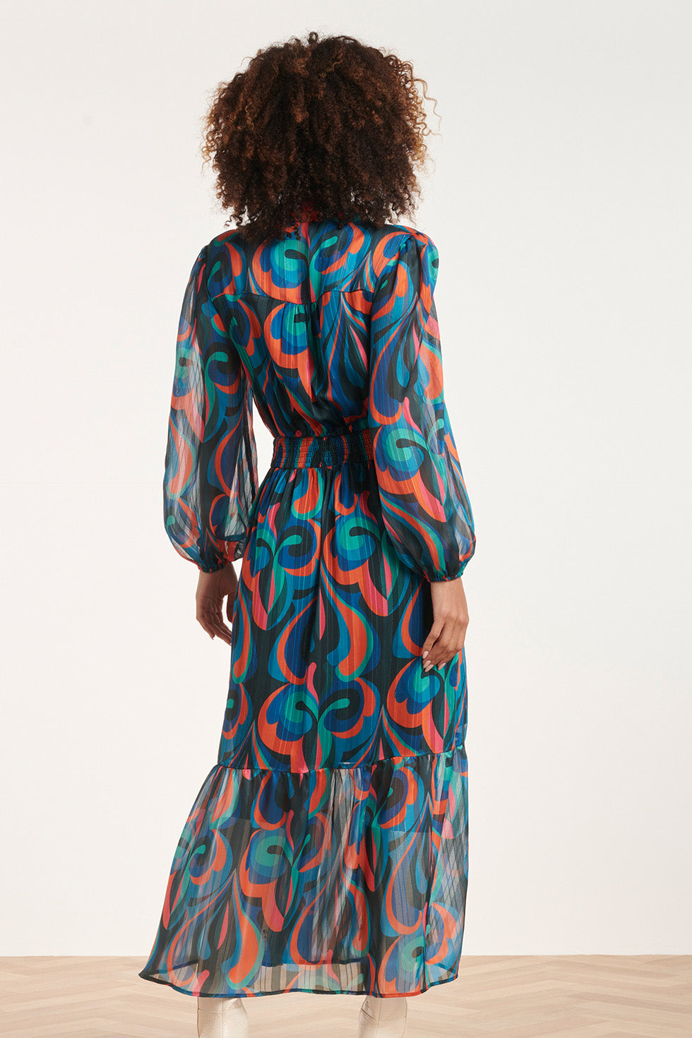 24519 Maxi-Jurk Met Teal Print | Petrol - Muticolour