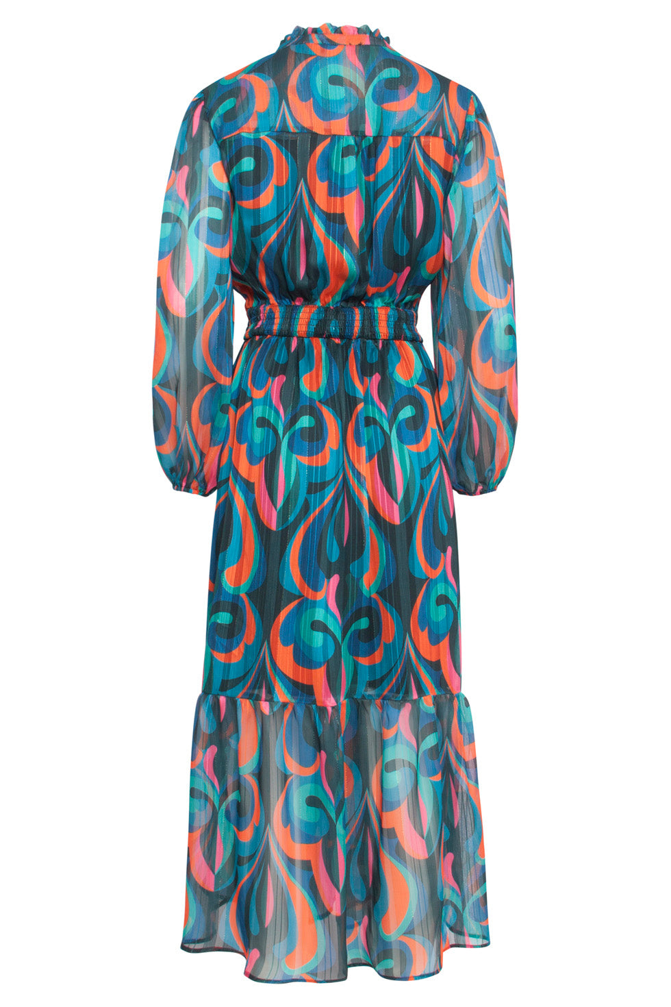 24519 Maxi-Jurk Met Teal Print | Petrol - Muticolour