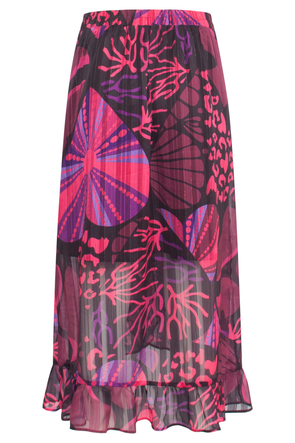 24524 FuchsiaPaarse Hartjesprint Midi Rok | Black - Muticolour