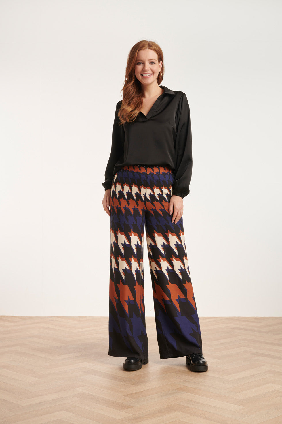 24525 Houndstooth Print Broek | Blackwhite