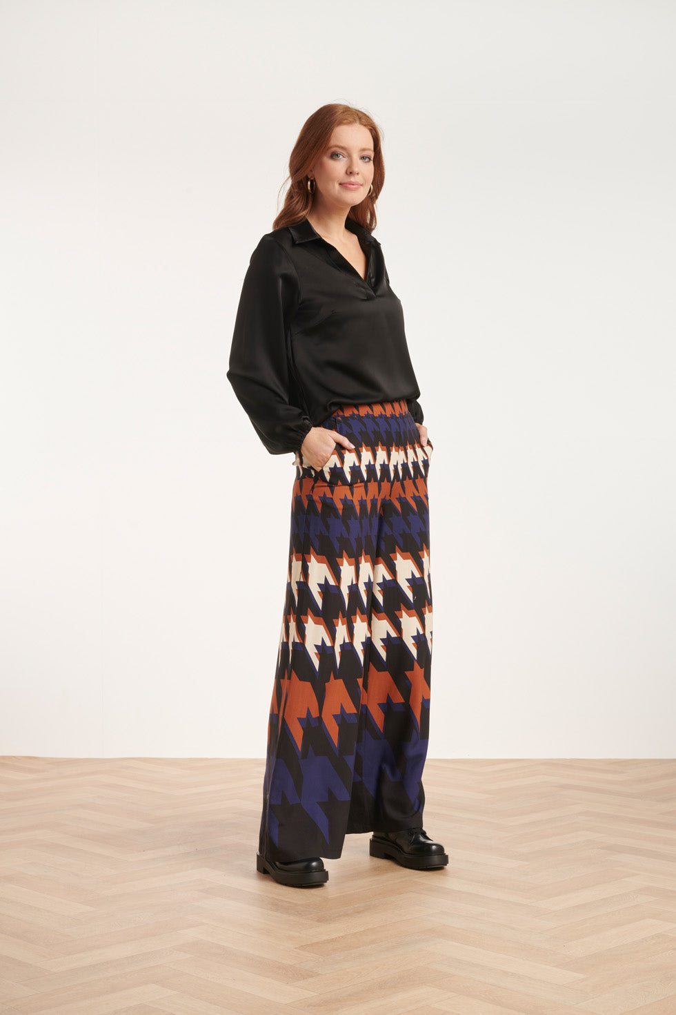 24525 Houndstooth Print Broek | Blackwhite