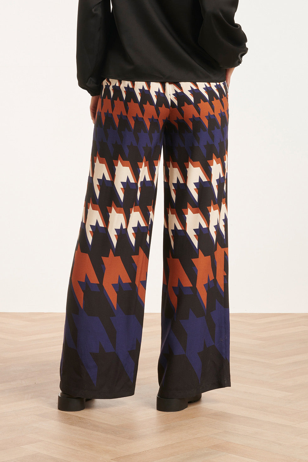 24525 Houndstooth Print Broek | Blackwhite