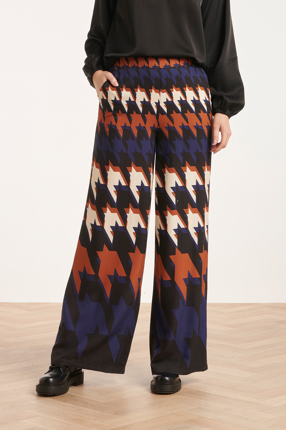 24525 Houndstooth Print Broek | Blackwhite