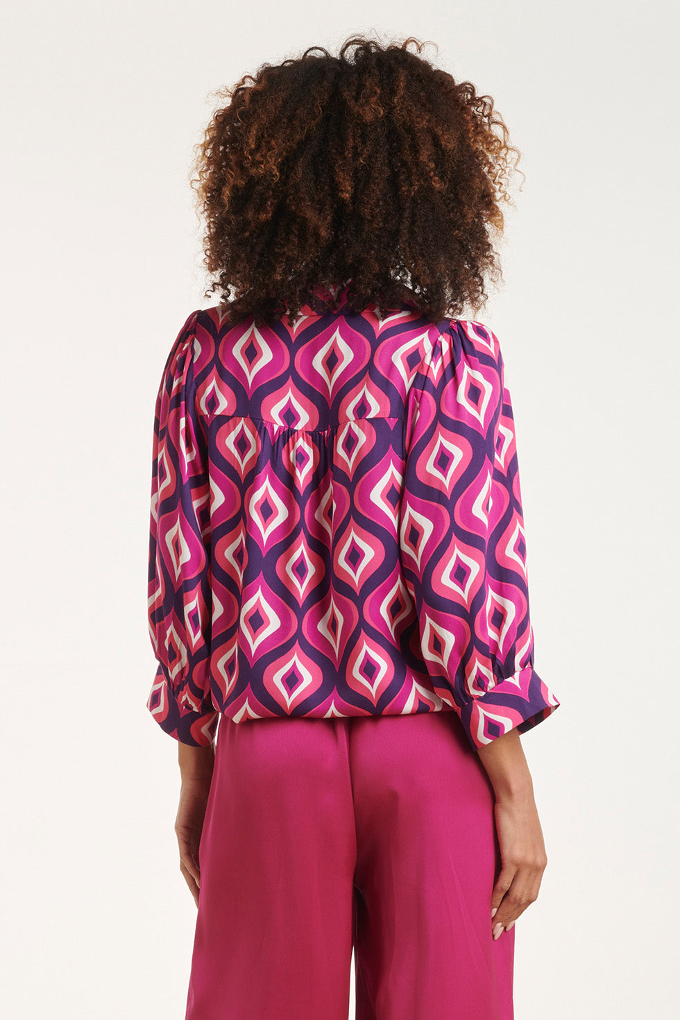 24536 Fuchsiapaars Grafisch Geometrisch Bedrukte Top | Purple-Pink