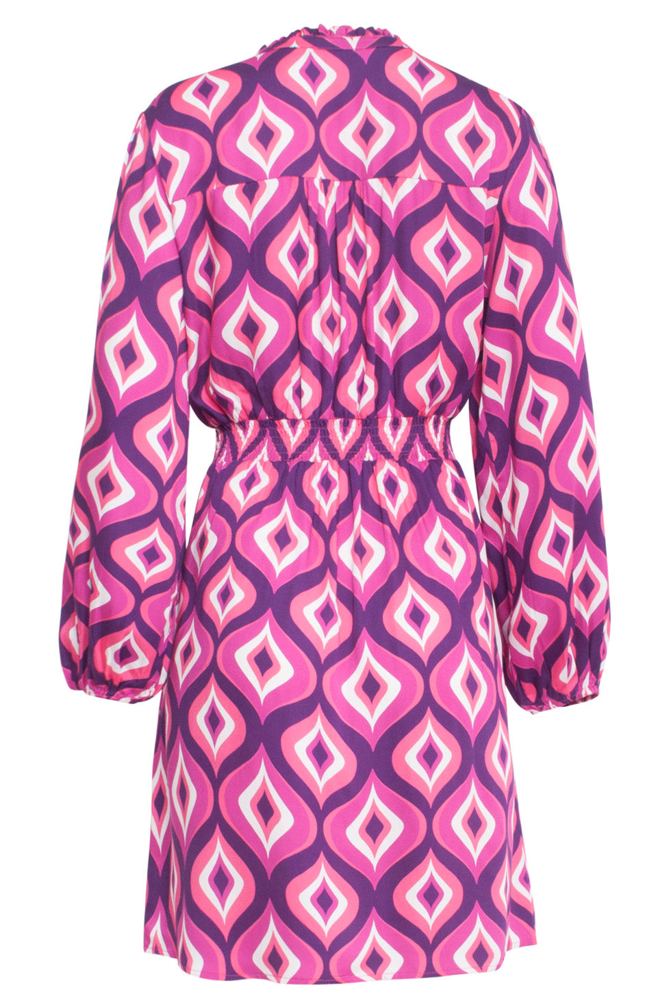 24537 Fuchsiapaars Grafisch Geometrisch Bedrukte Korte Jurk | Purple - Pink