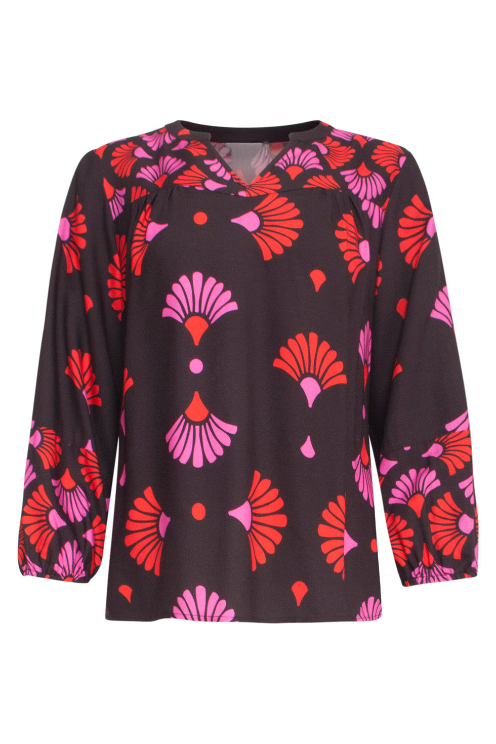 24539 E Top Met Fuchsia Grafische Print | Blackwhite