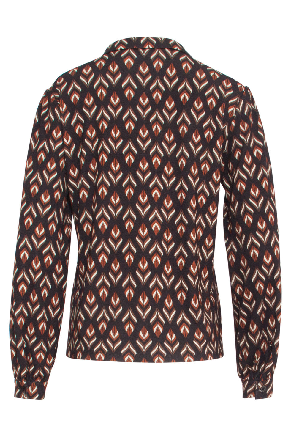 24546 E Stretchy Blouse Met Bladerprint | Black - Brown