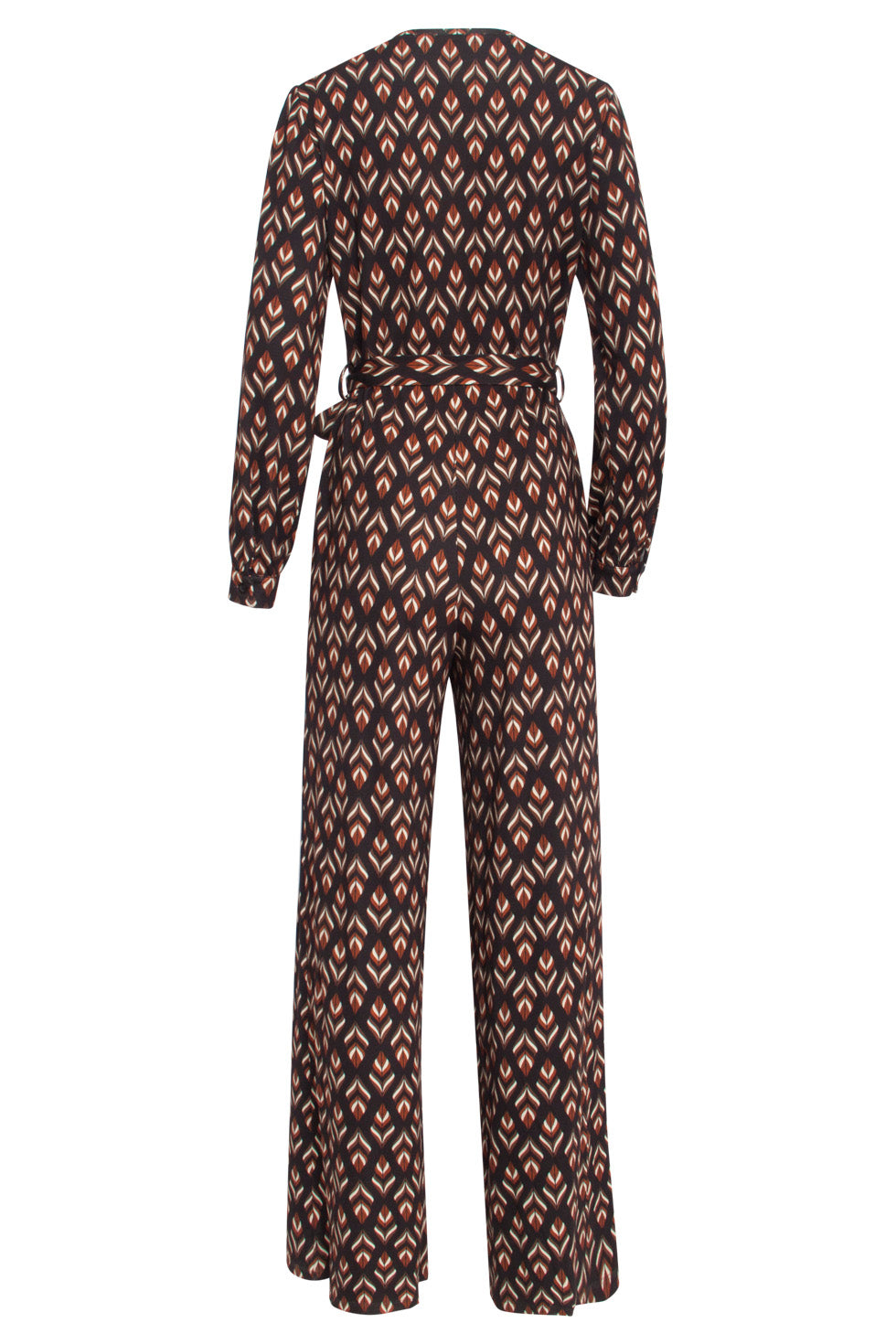 24547 E Stretchy Jumpsuit Met Bladerprint | Black - Brown