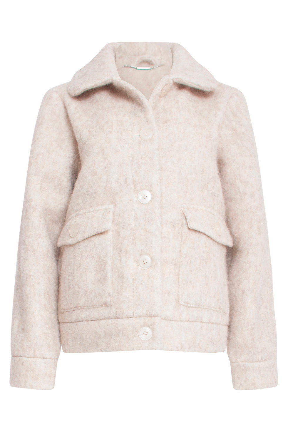 24548 Beige Korte Jas Met Grote Zakken | Sand