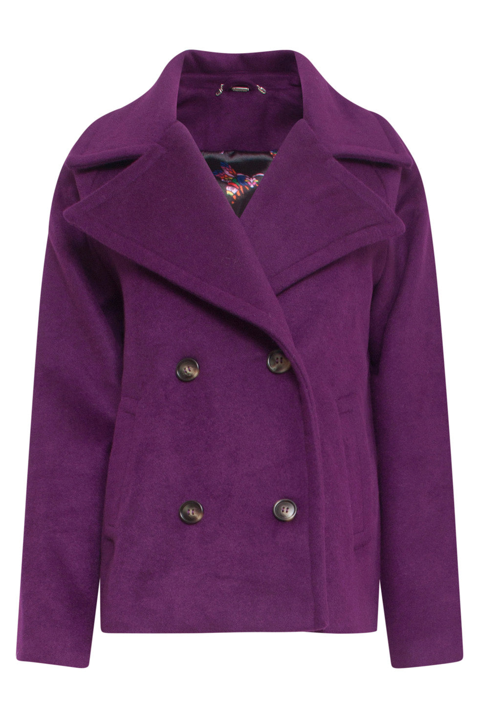 24549 Korte Paarse Overlap Double-Breasted Jas | Purple