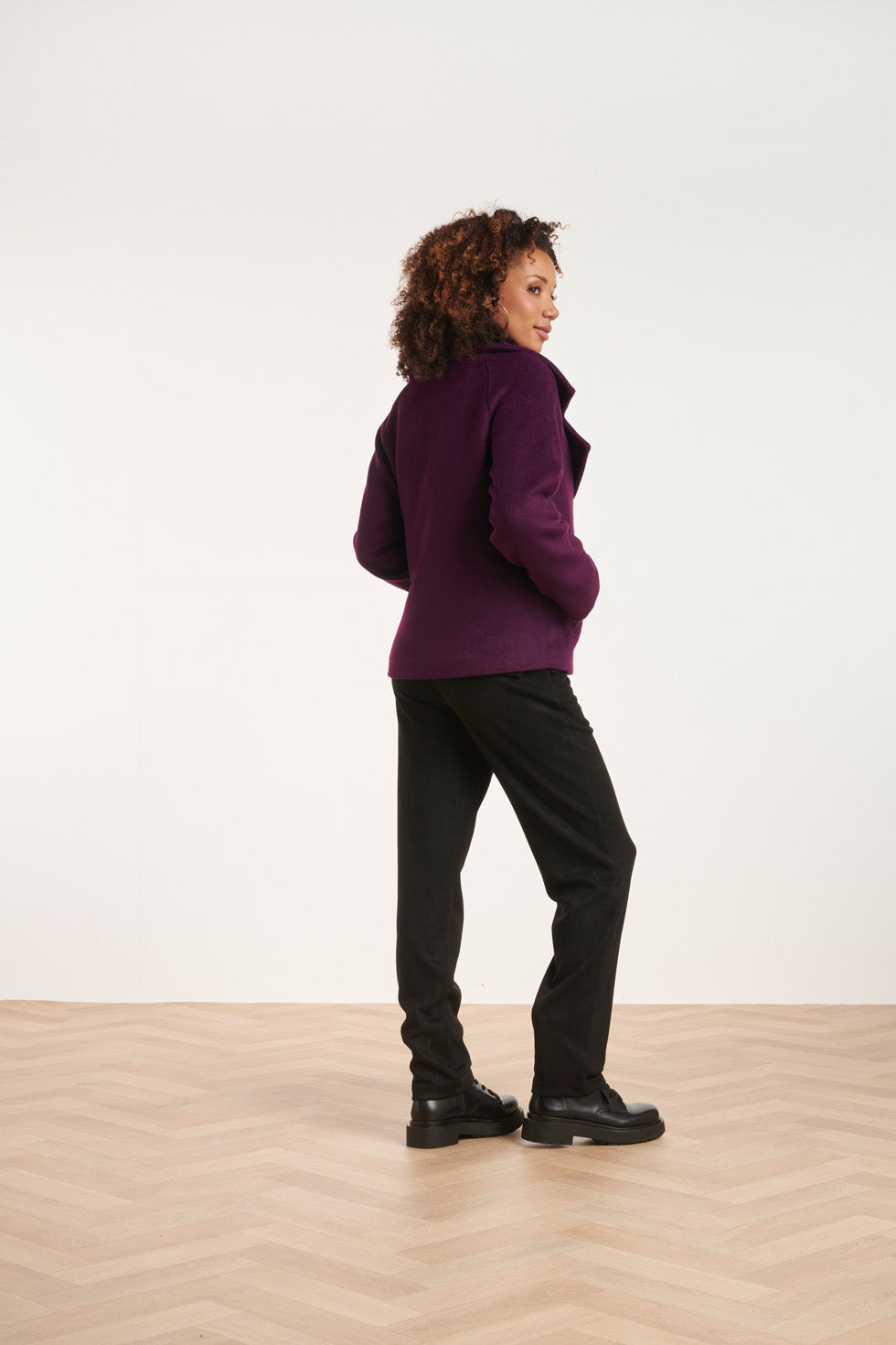 24549 Korte Paarse Overlap Double-Breasted Jas | Purple