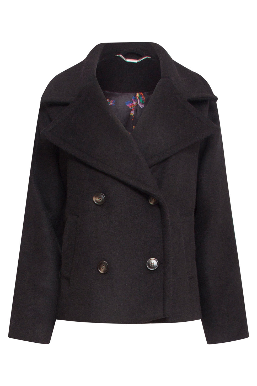 24549 Korte e Overlap Double-Breasted Jas | Black
