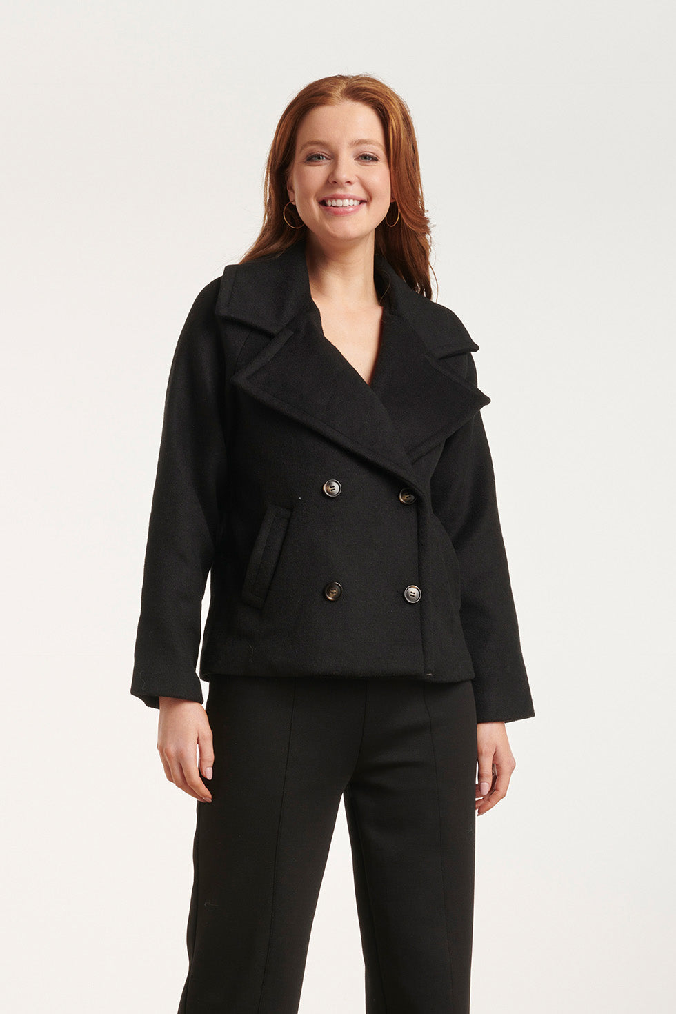24549 Korte e Overlap Double-Breasted Jas | Black