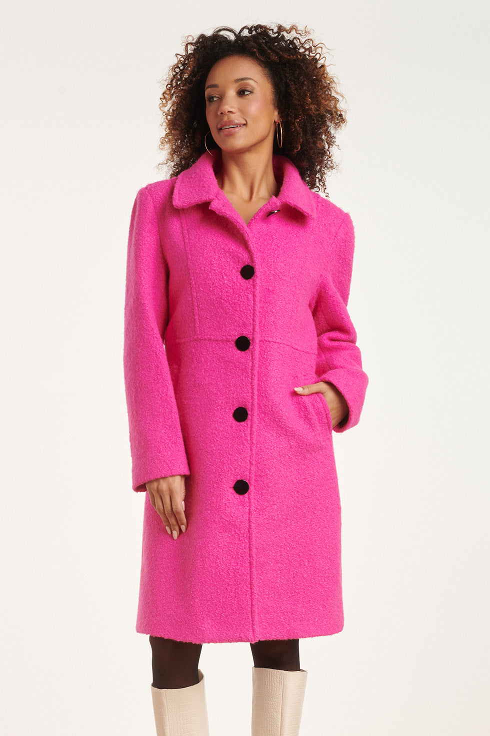 24550 Lange Bouclé Jas | Fuchsia